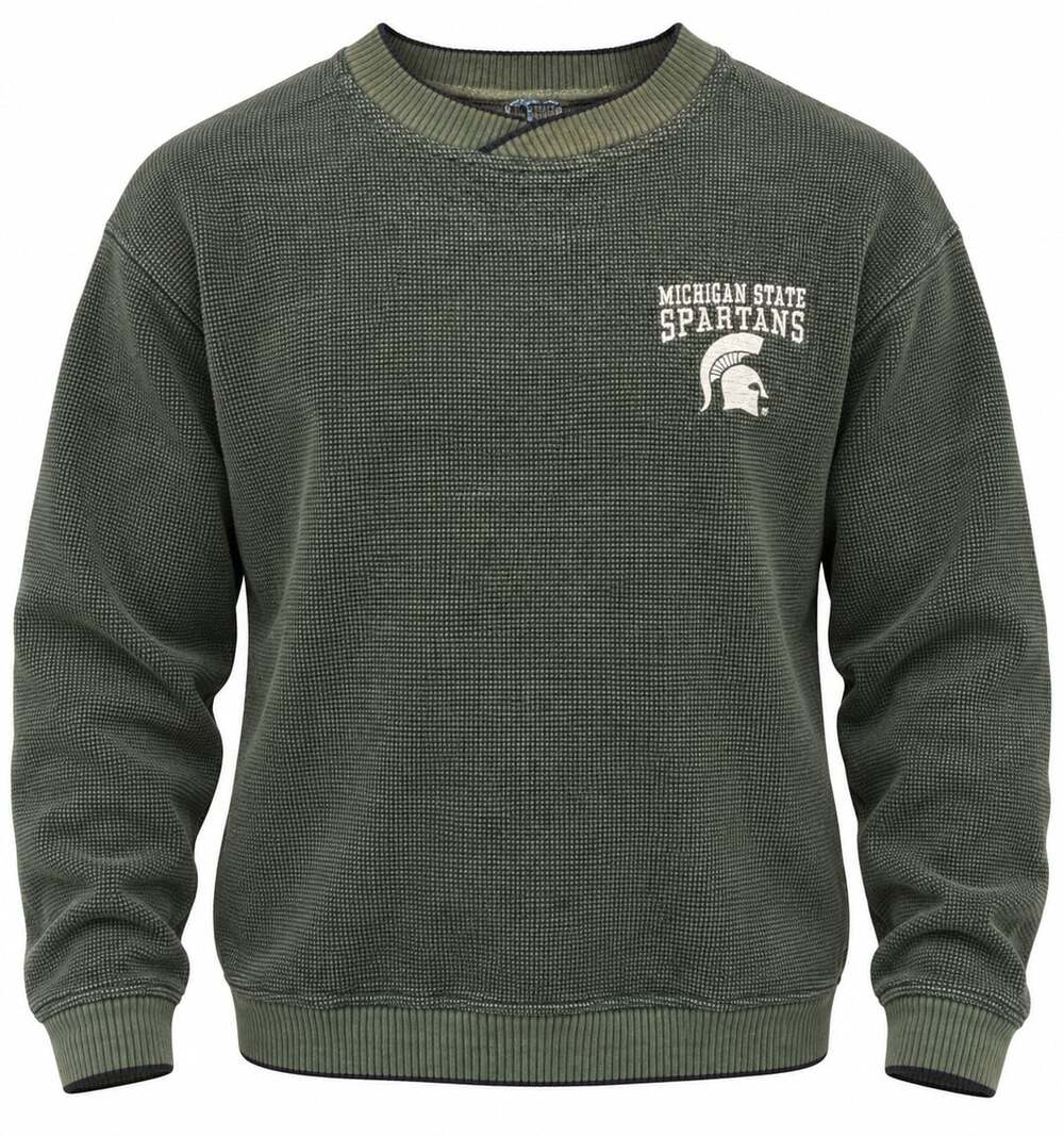 Vintage Michigan State Spartans Embroidered Waffle Knit Crewneck Sweatshirt XXL